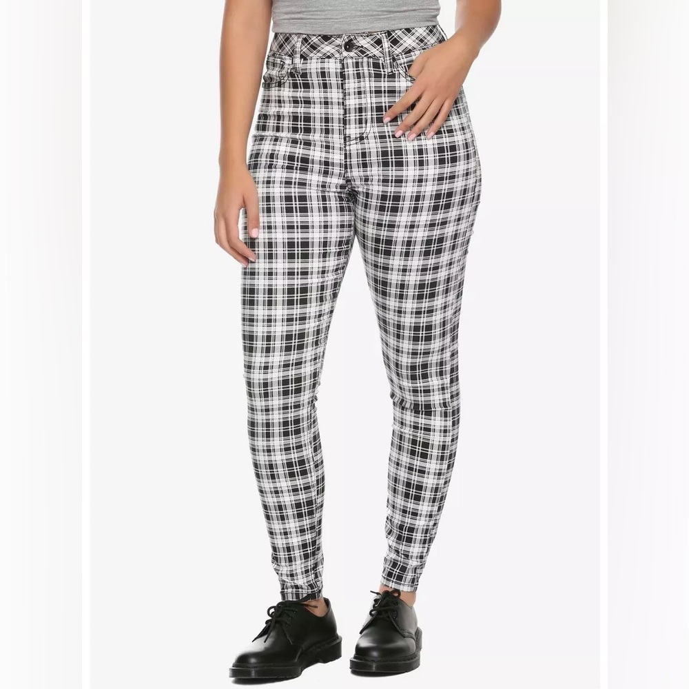 Tartan White And Black Plaid High Rise Jeggings